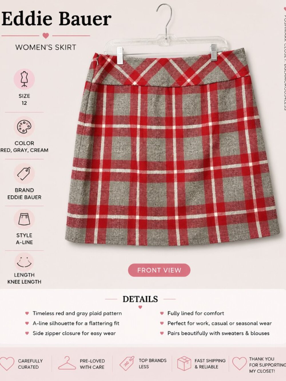 Eddie Bauer Women’s  Skirt Red Plaid Size 12 Lined A-Line Mini Wool Blend